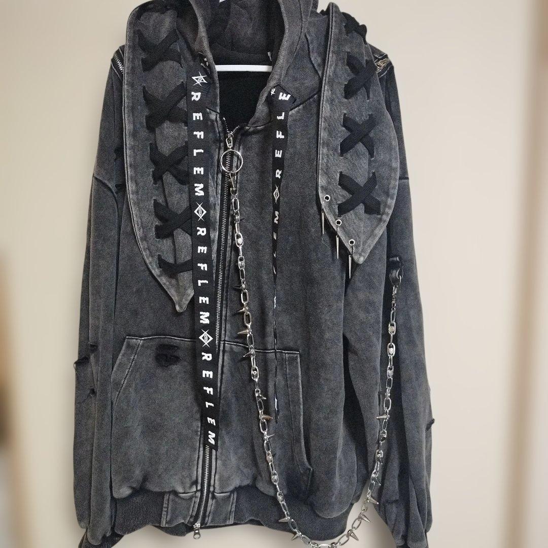 REFLEM レフレム うさ耳チェーン付きZIPパーカー　グレー