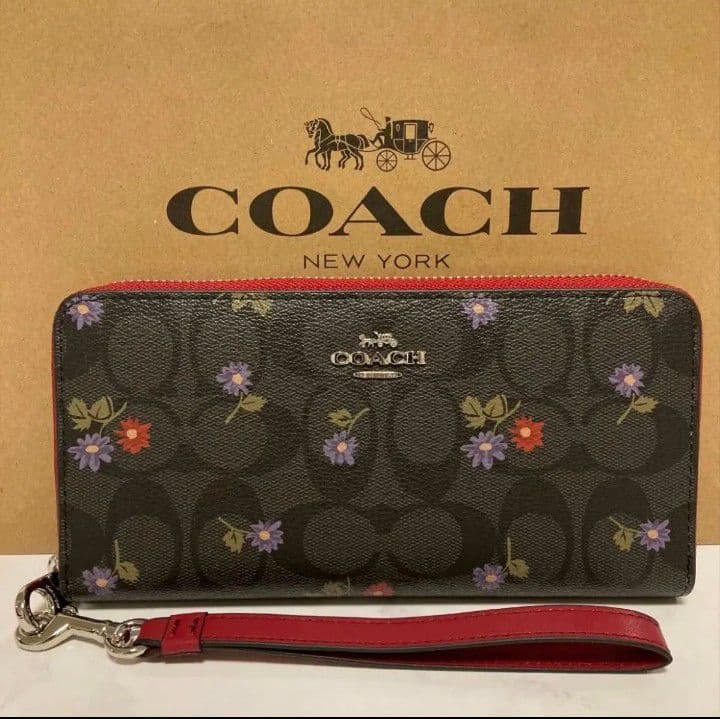 新品未使用コーチ長財布花柄ブラウンレディースメンズ送料無料即日発送