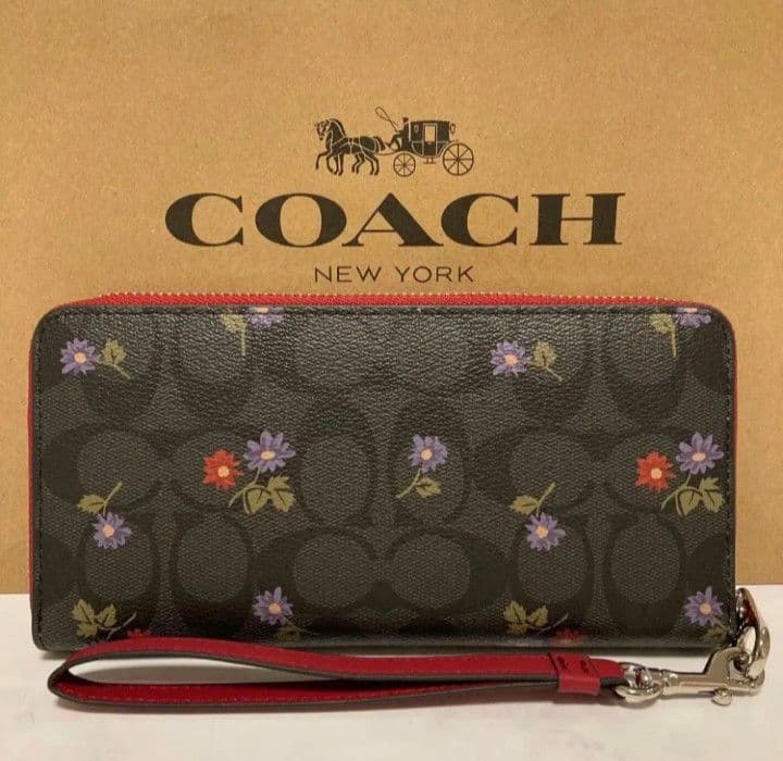 新品未使用コーチ長財布花柄ブラウンレディースメンズ送料無料即日発送