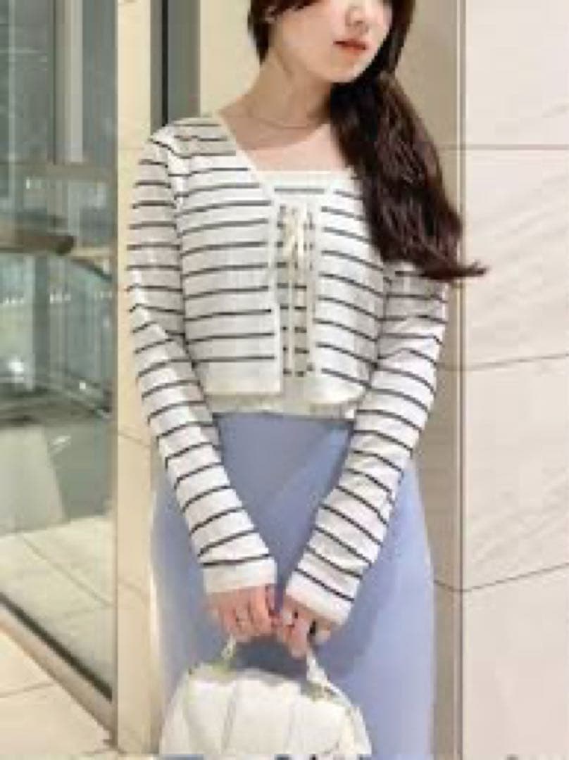 シルクブレンドアンサンブルニット　フレイアイディ　ボーダー　ニット　アンサンブル