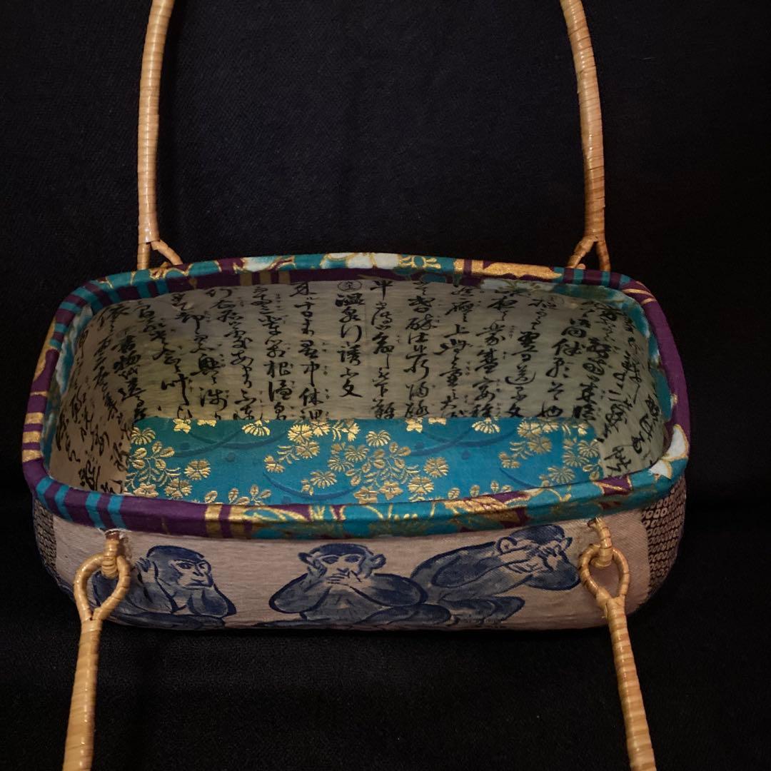 一閑張り　籠バック　見ざる聞かざる言わざる　柿渋