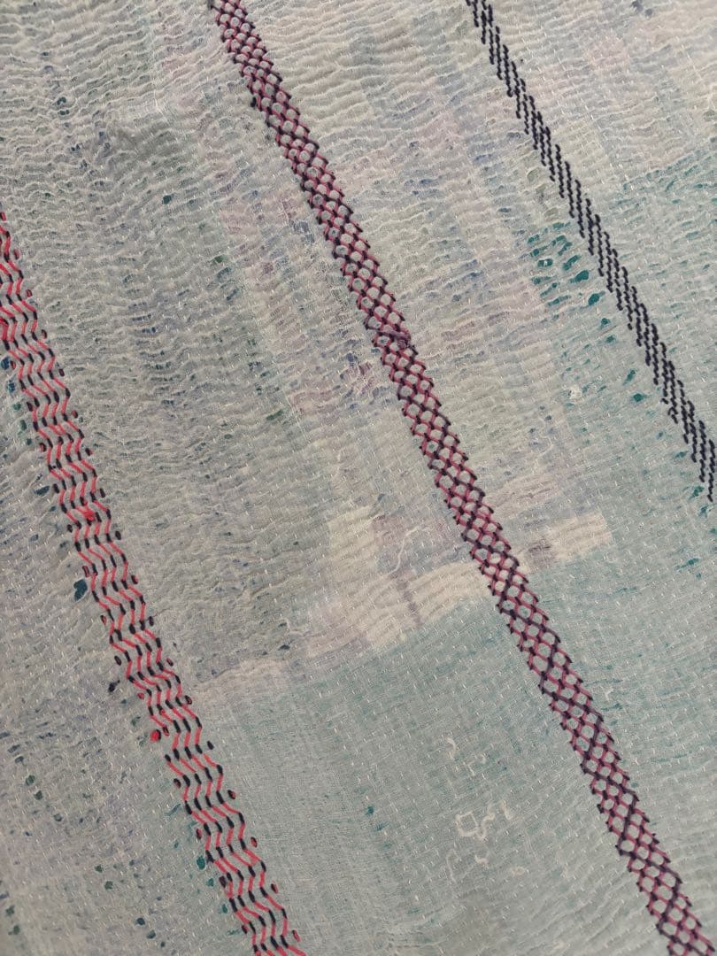 ヴィンテージ　ラリーキルト　ホワイトカンタ　刺繍　リバーシブル