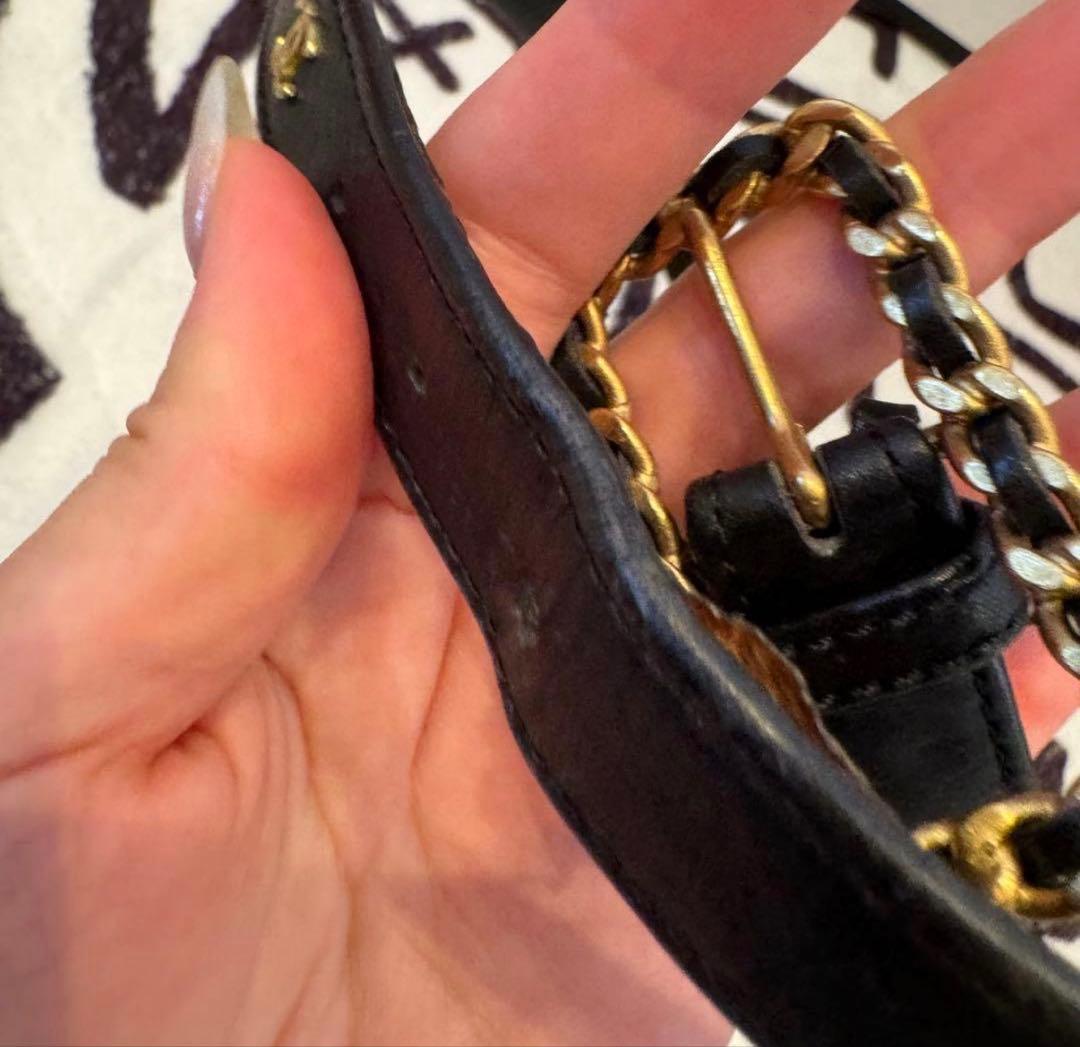 CHANEL 黒 レザー ベルト ゴールド金具