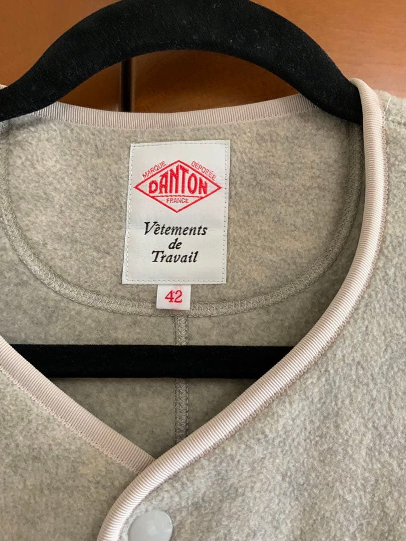 DANTON ノーカラー フリース カーディガン マーブル Ｌサイズ