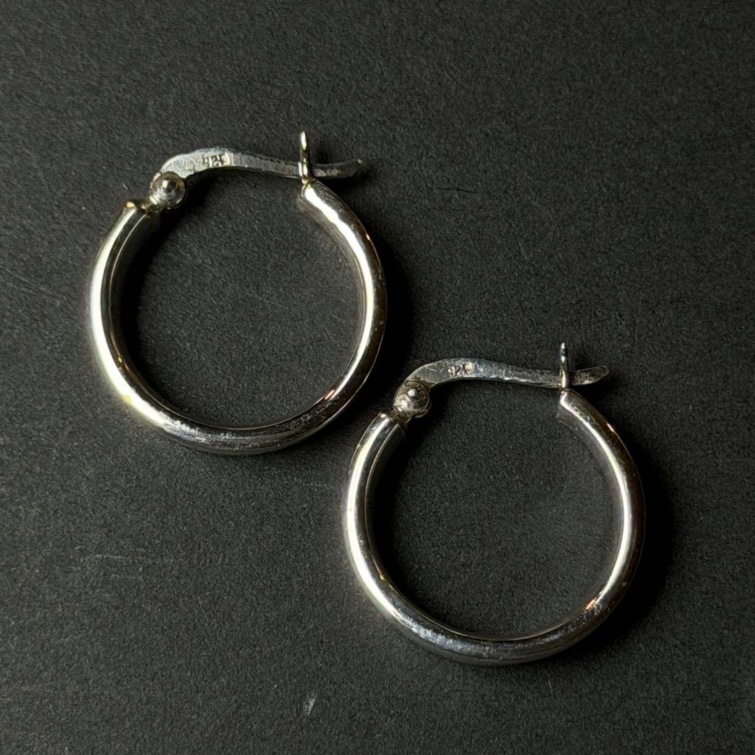 シルバー925 silver ワイドフープピアス/軽研磨仕上げ/両耳