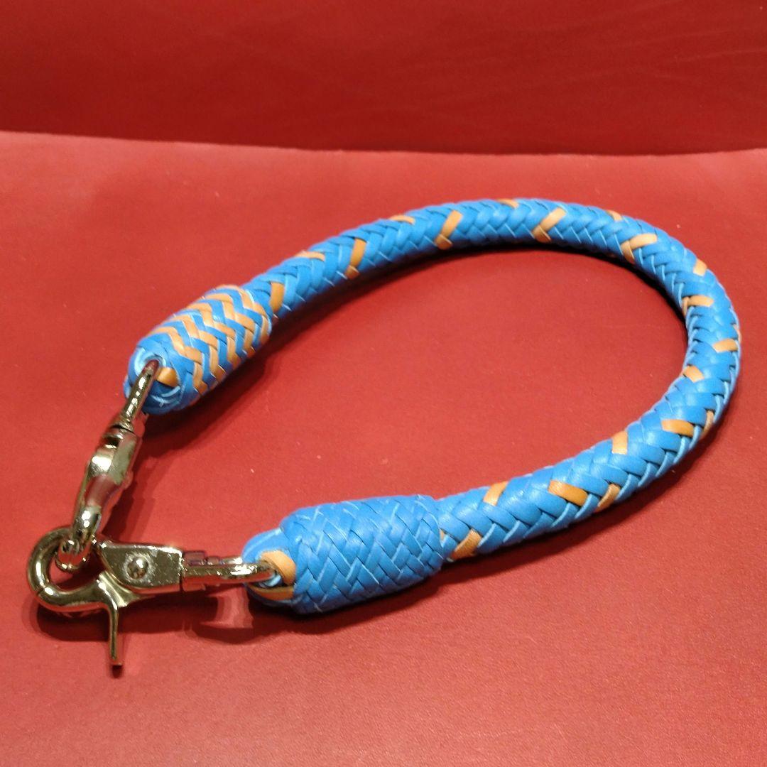 ★Muny様★ウォレットロープ極太☆ヌメ革ブルー×ナチュラル☆12本編み