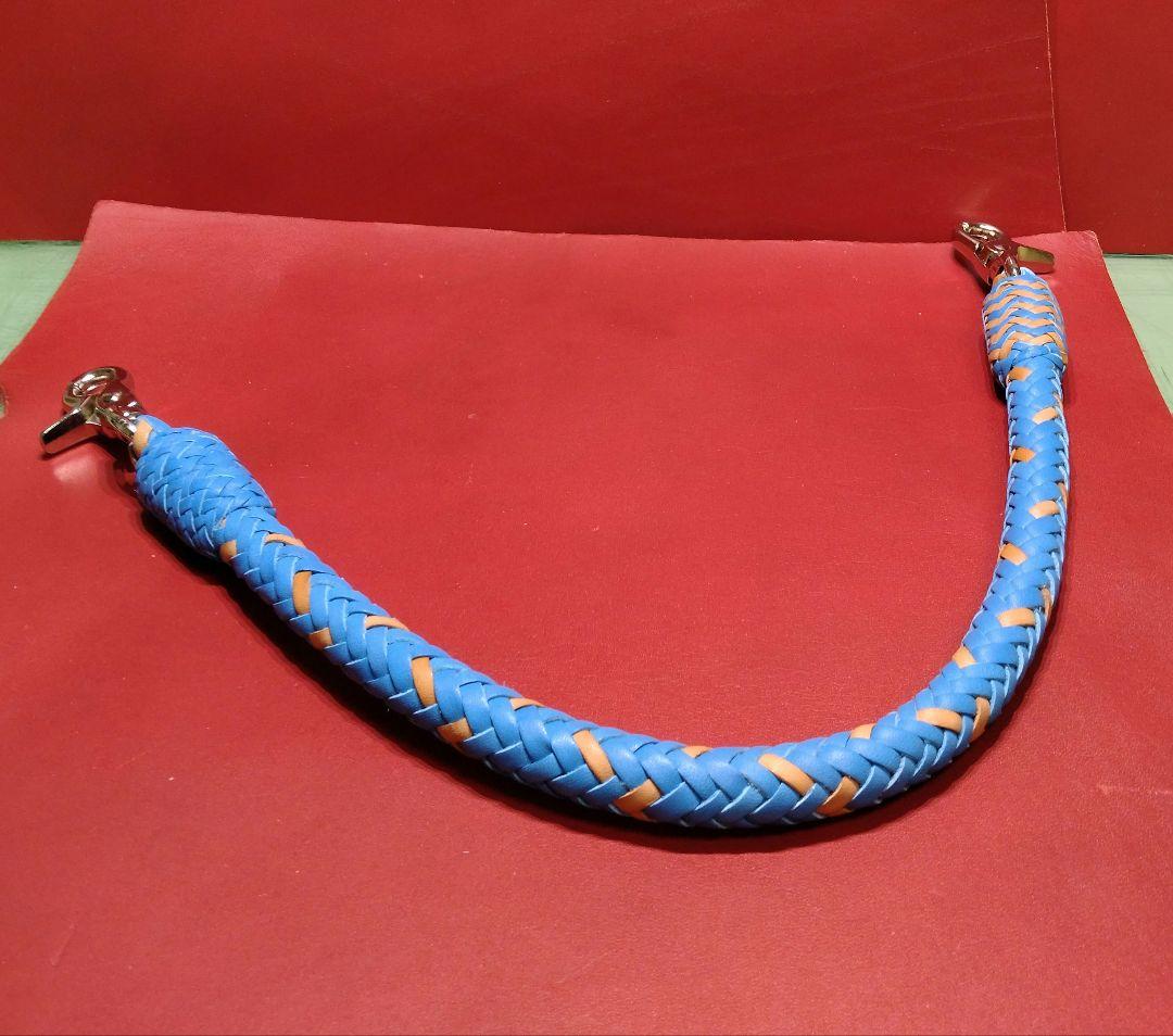 ★Muny様★ウォレットロープ極太☆ヌメ革ブルー×ナチュラル☆12本編み