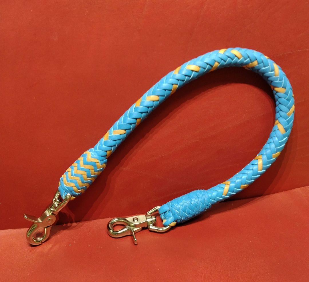 ★Muny様★ウォレットロープ極太☆ヌメ革ブルー×ナチュラル☆12本編み