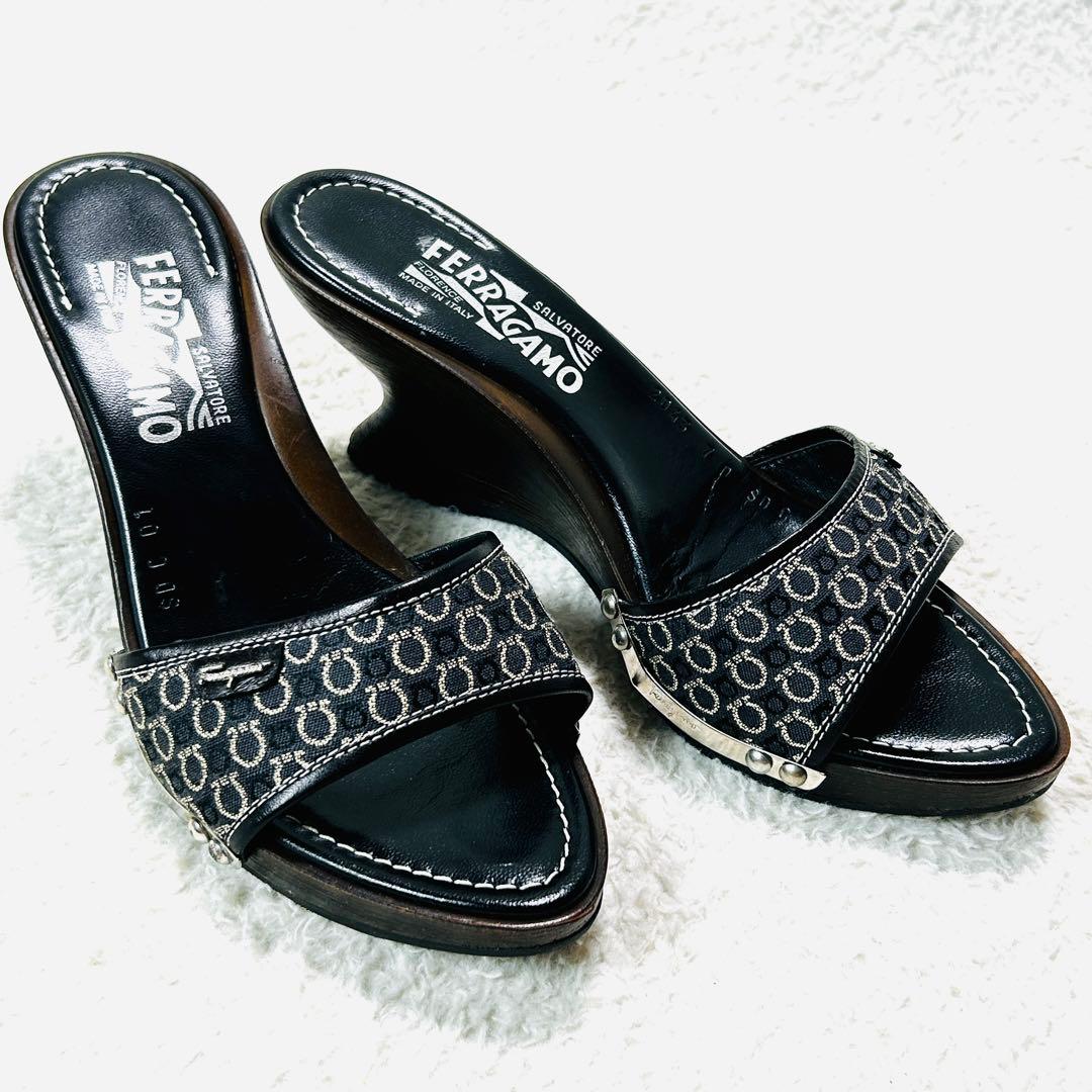 【美品✨箱付】フェラガモ ナッパレザー ミュール サンダル ガンチーニ 7D