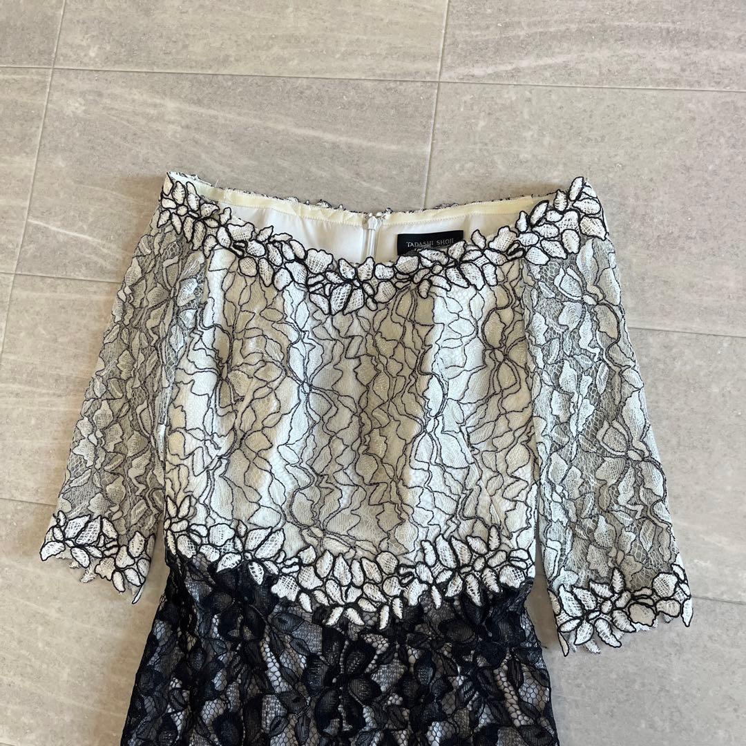 タダシショージ　オフショルダー レース パーティードレス