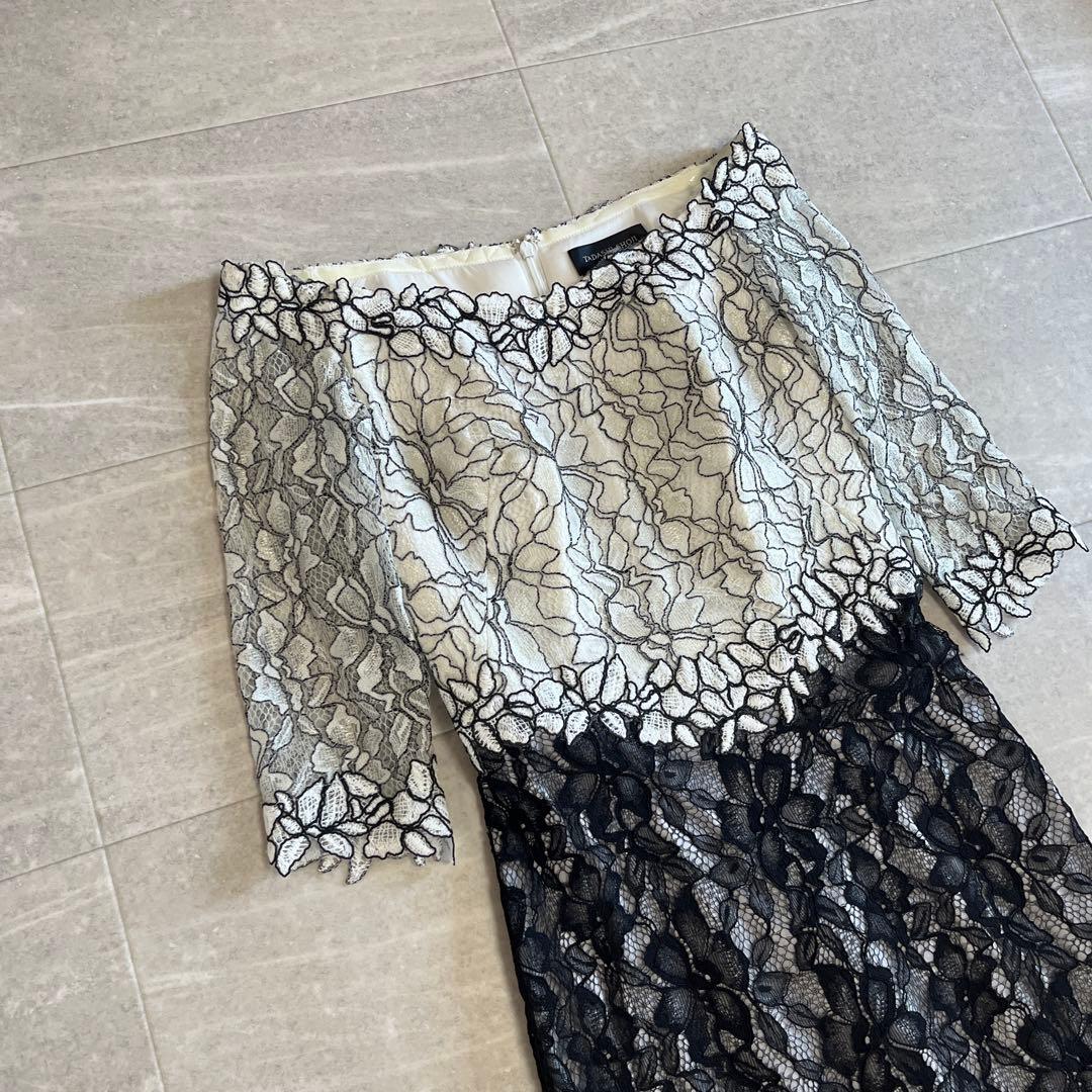 タダシショージ　オフショルダー レース パーティードレス