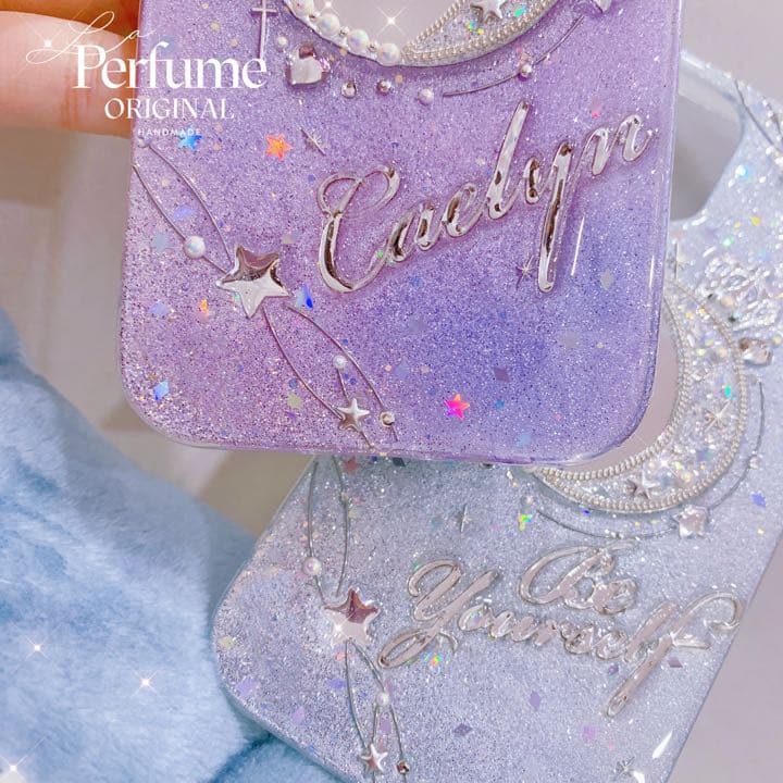 名入れ♡ミラー✨キラキラ クラウンティアラパール♡ イニシャル iPhone 紫