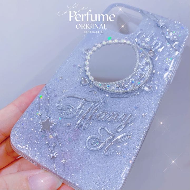 名入れ♡ミラー✨キラキラ クラウンティアラパール♡ イニシャル iPhone 紫