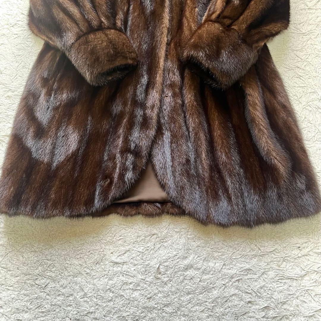 総丈90cm 袖太デザイン デミバフミンク エンバ リアルファーコート 毛皮 艶