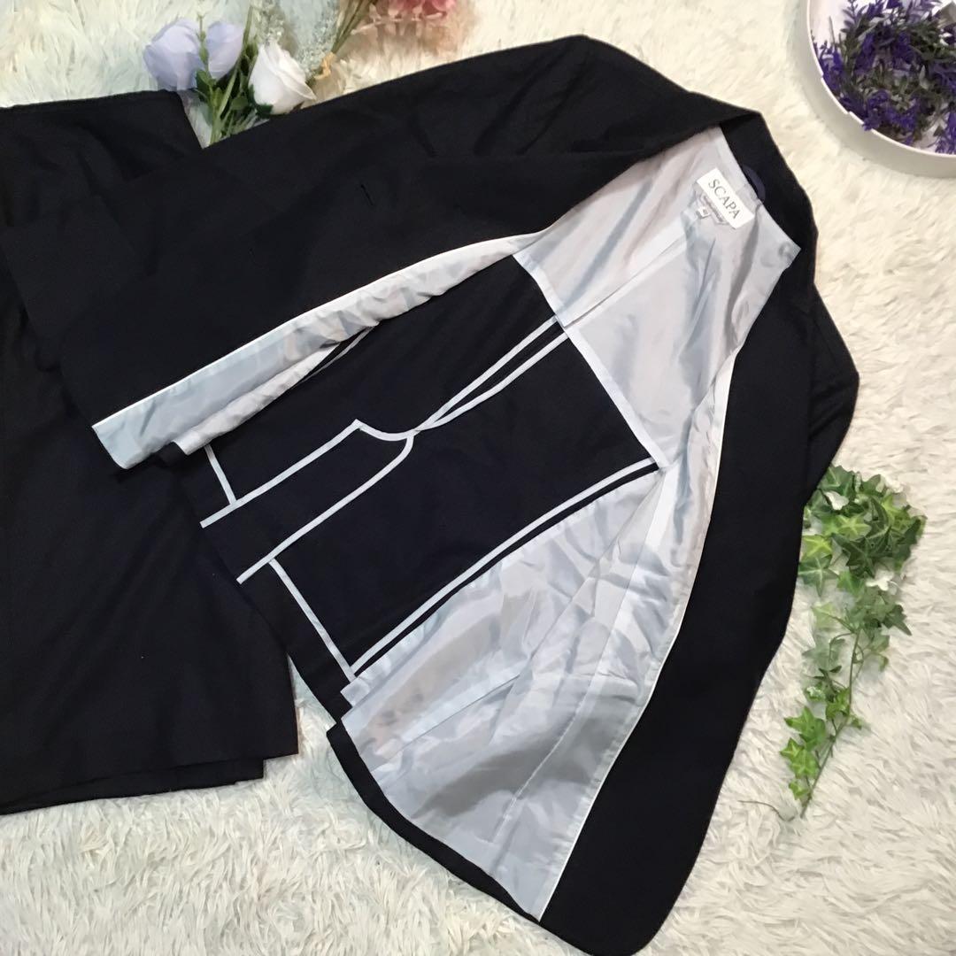 美品【スキャパ】 セットアップ 紺 ストライプ ウール 高級感 42