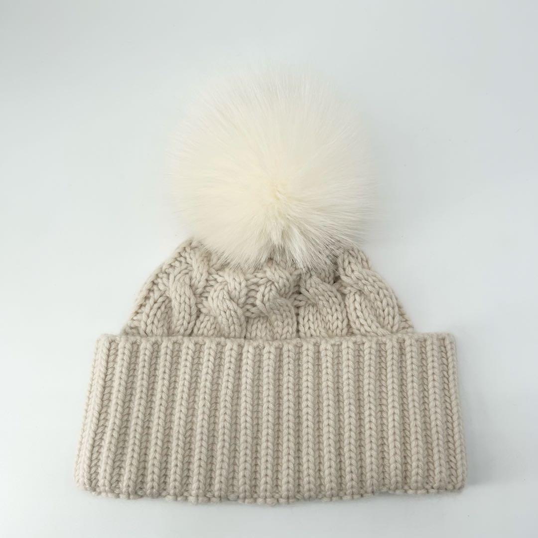 未使用級✨ドゥロワー カシミヤ100% フォックスファー アラン ニットキャップ