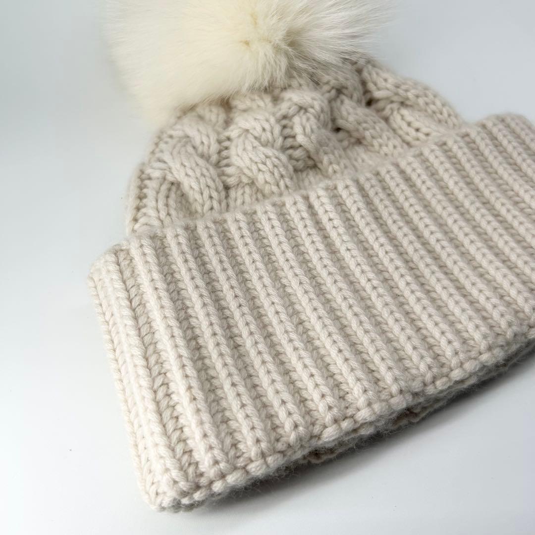 未使用級✨ドゥロワー カシミヤ100% フォックスファー アラン ニットキャップ