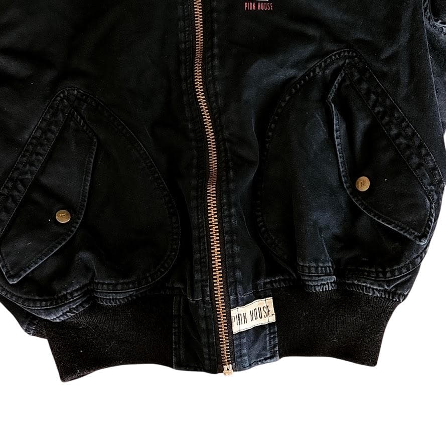 PINK HOUSE ロゴプリント 濃紺デニム ボンバージャケット 中綿入