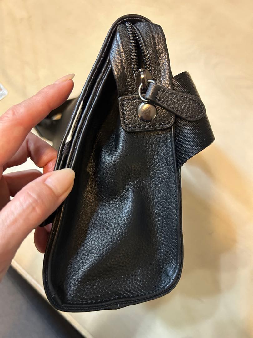 柄ワイドテープショルダーバッグ 本革/軽量470g/ボディバッグ