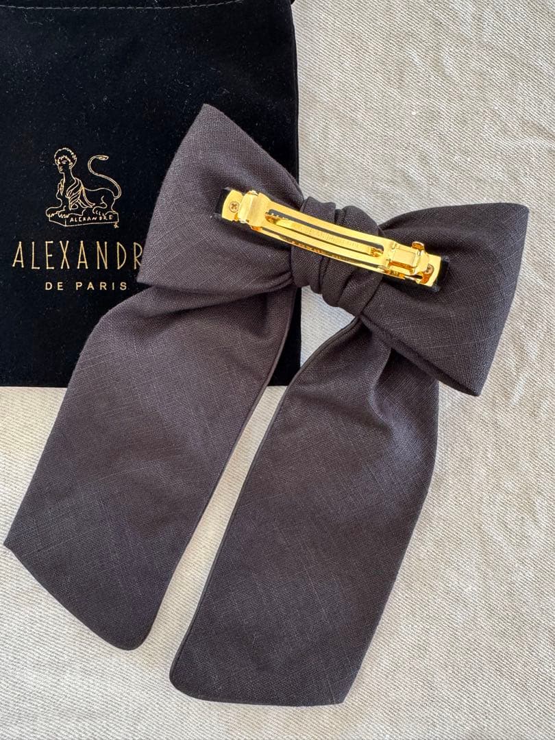 や*し様 Alexandre de Paris リネン　リボン　バレッタ　黒