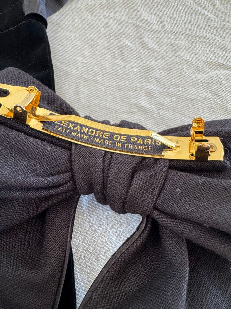 や*し様 Alexandre de Paris リネン　リボン　バレッタ　黒