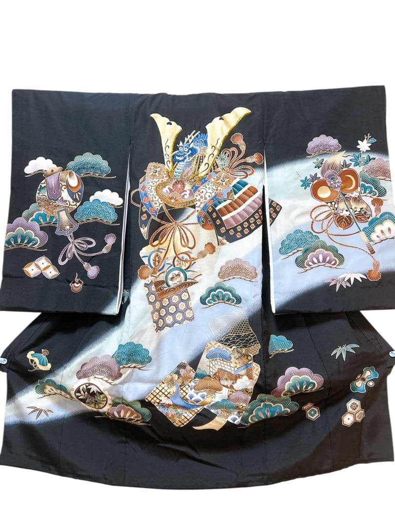 豪華刺繍入り♡産着　掛け着　熨斗目　兜　黒系