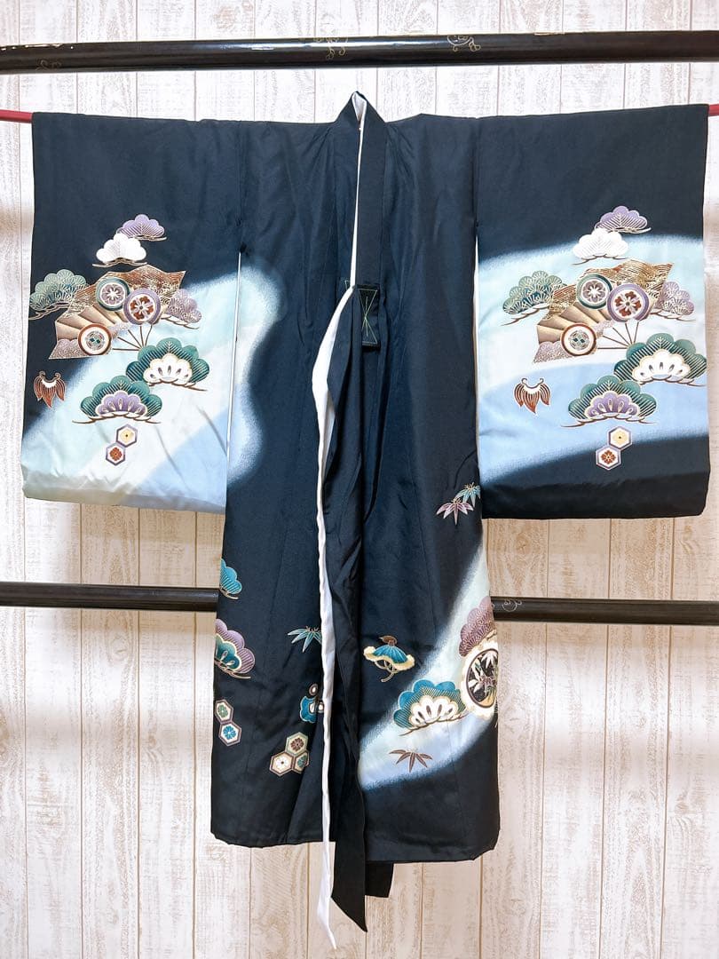 豪華刺繍入り♡産着　掛け着　熨斗目　兜　黒系