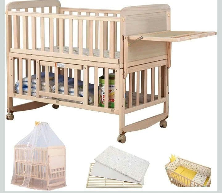 KS3　ZOOBLY　ベビーベッド木製新生児　7点セット付き　ベビーベッド　Y