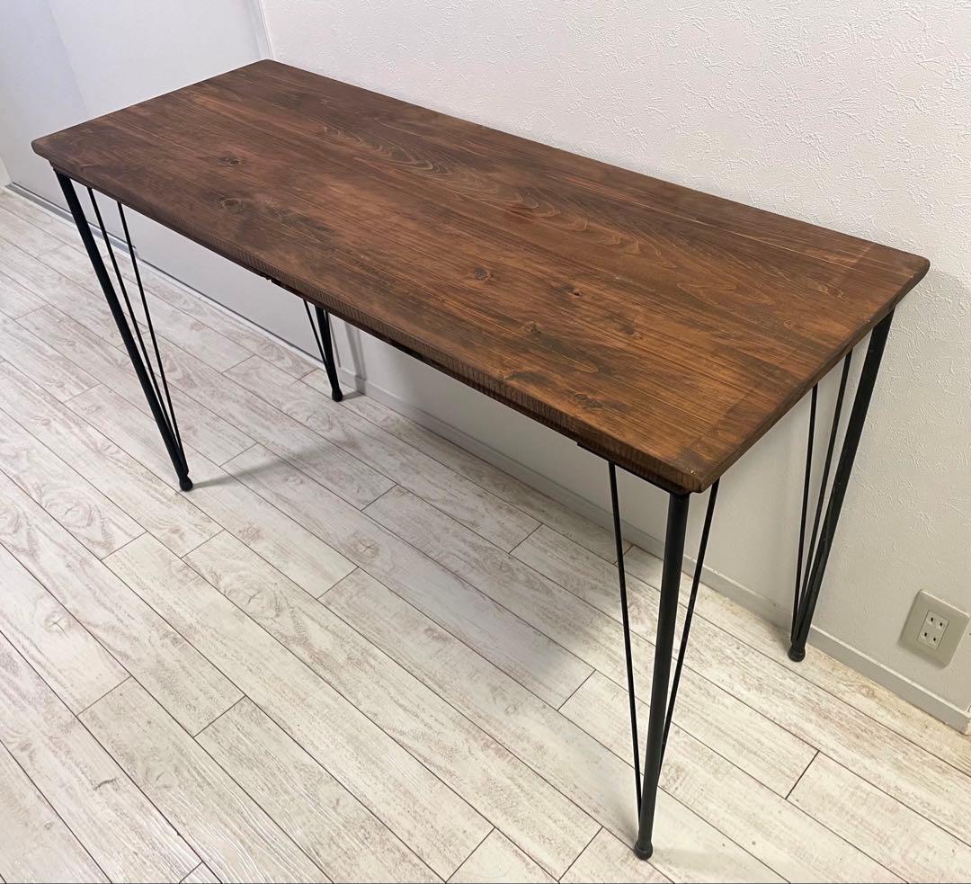 ヴィンテージ風 天然木 テーブル デスク 120×45 アンティーク アイアン脚