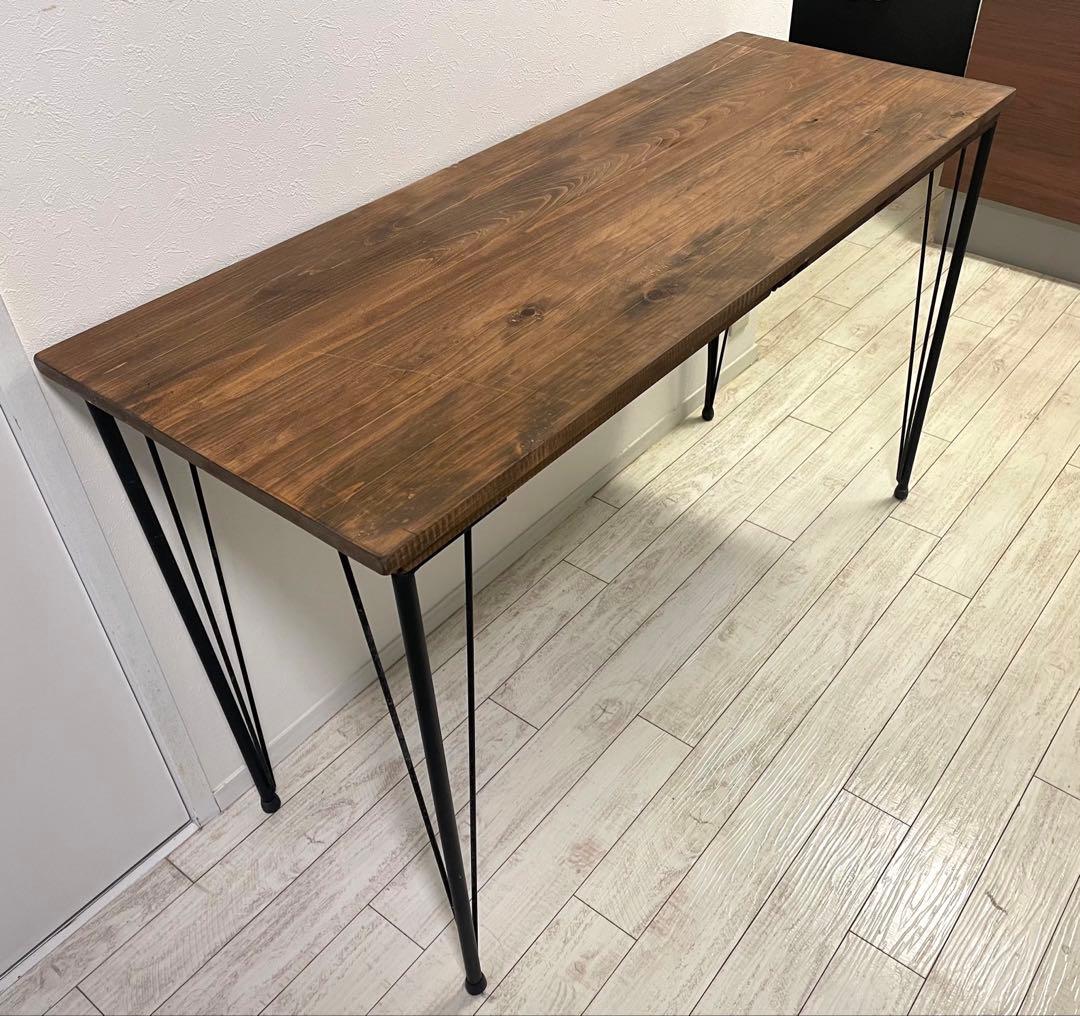 ヴィンテージ風 天然木 テーブル デスク 120×45 アンティーク アイアン脚