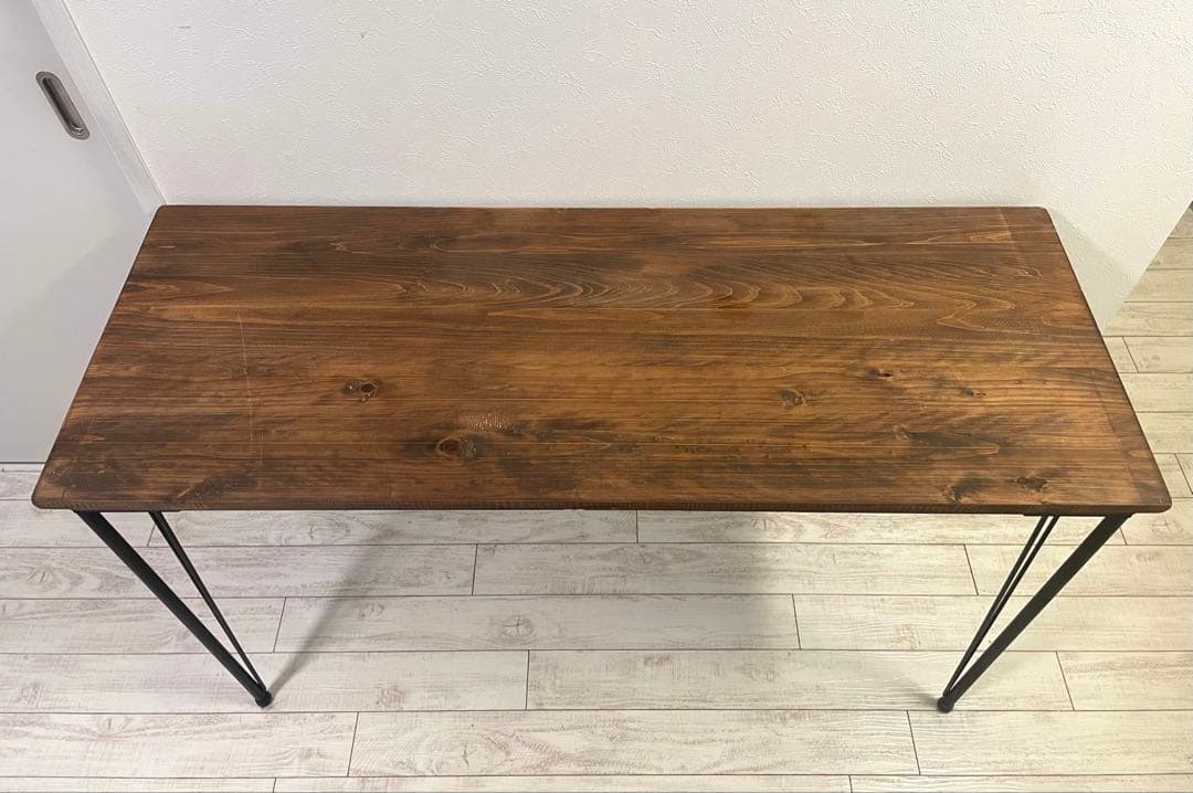 ヴィンテージ風 天然木 テーブル デスク 120×45 アンティーク アイアン脚