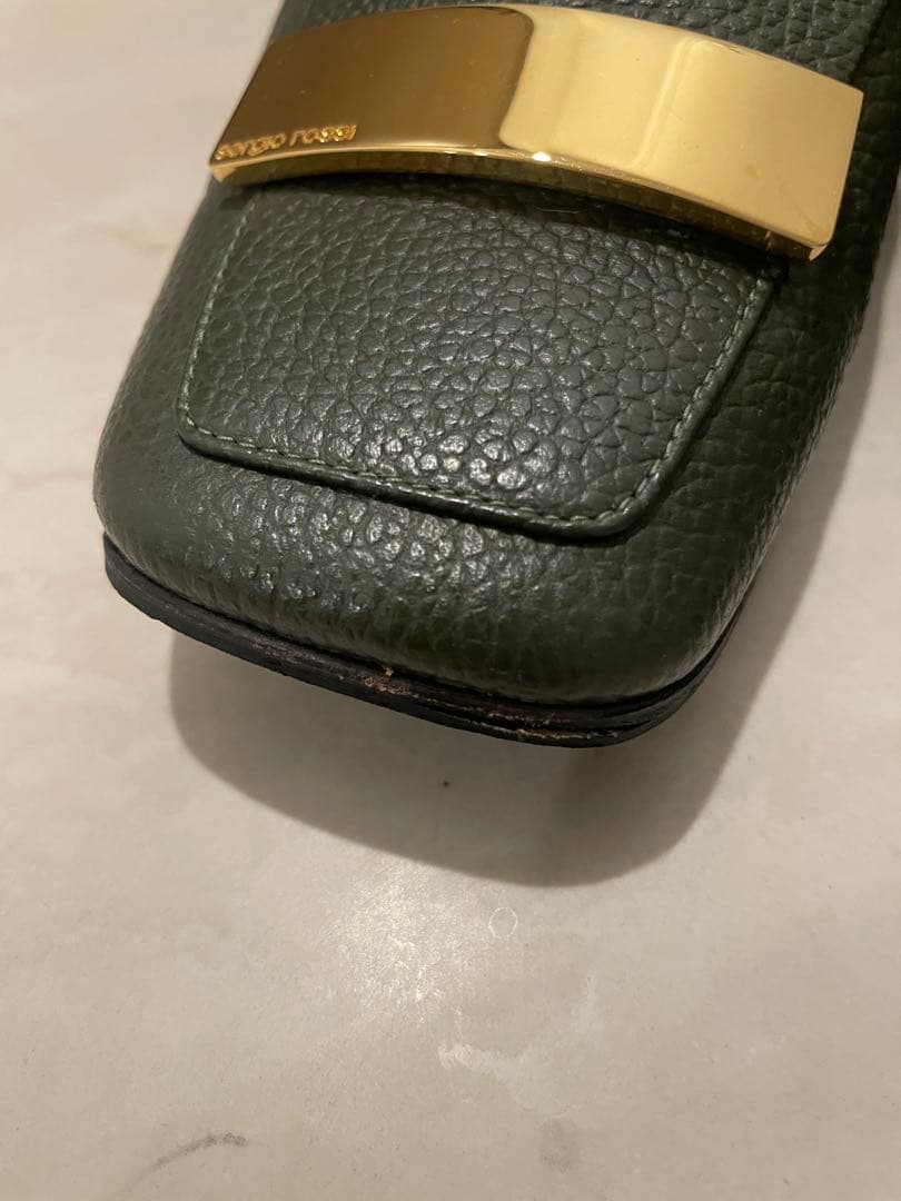 Sergio Rossi sr1オリーブグリーン レザー ローファー