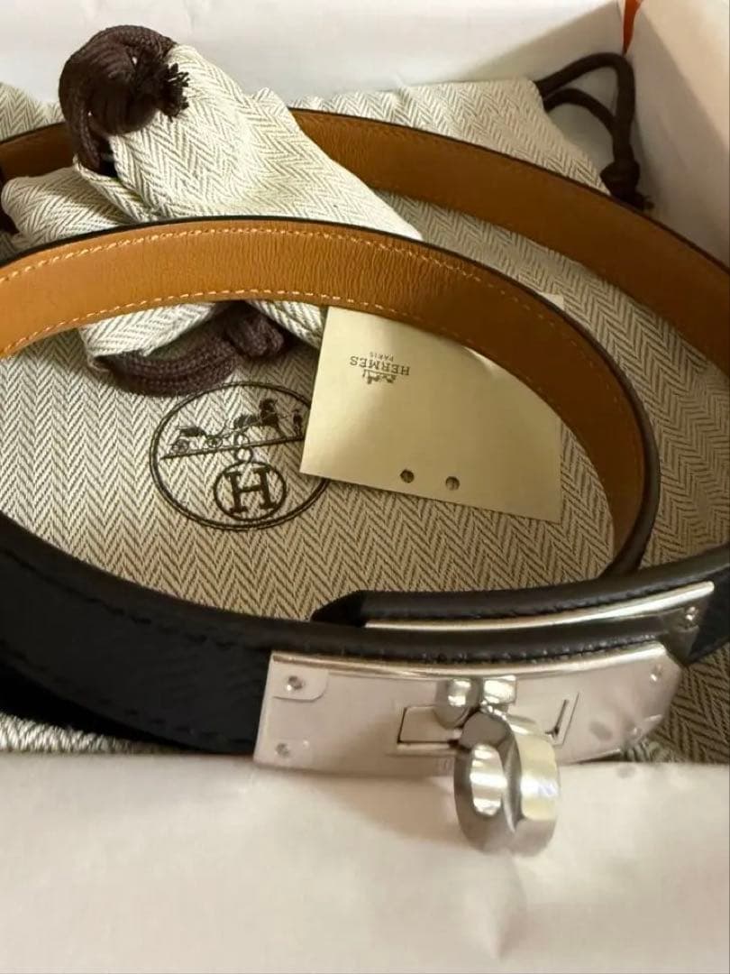 新品HERMES エルメス ケリーベルト ノワール黒シルバー金具