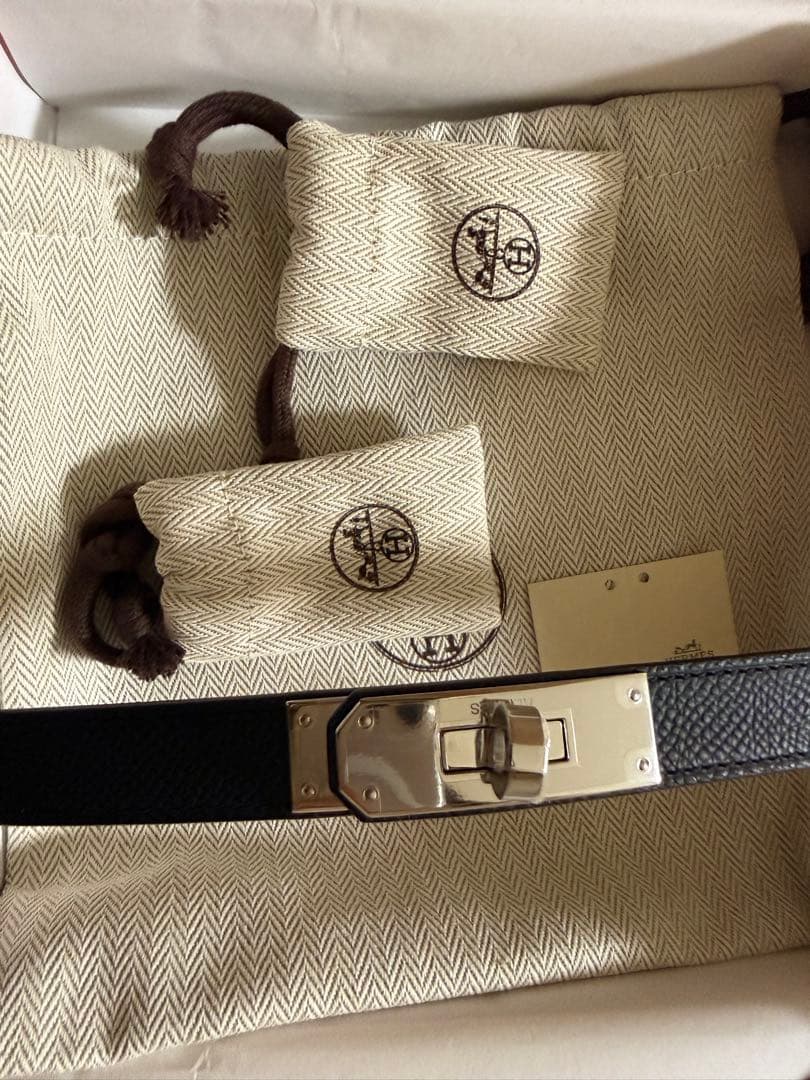 新品HERMES エルメス ケリーベルト ノワール黒シルバー金具