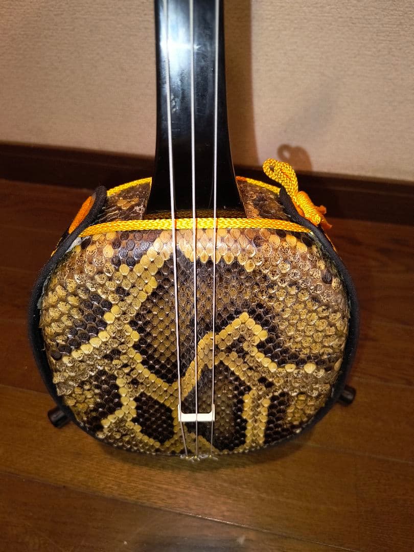 沖縄三線　 本革　 ケース黒　　蛇皮