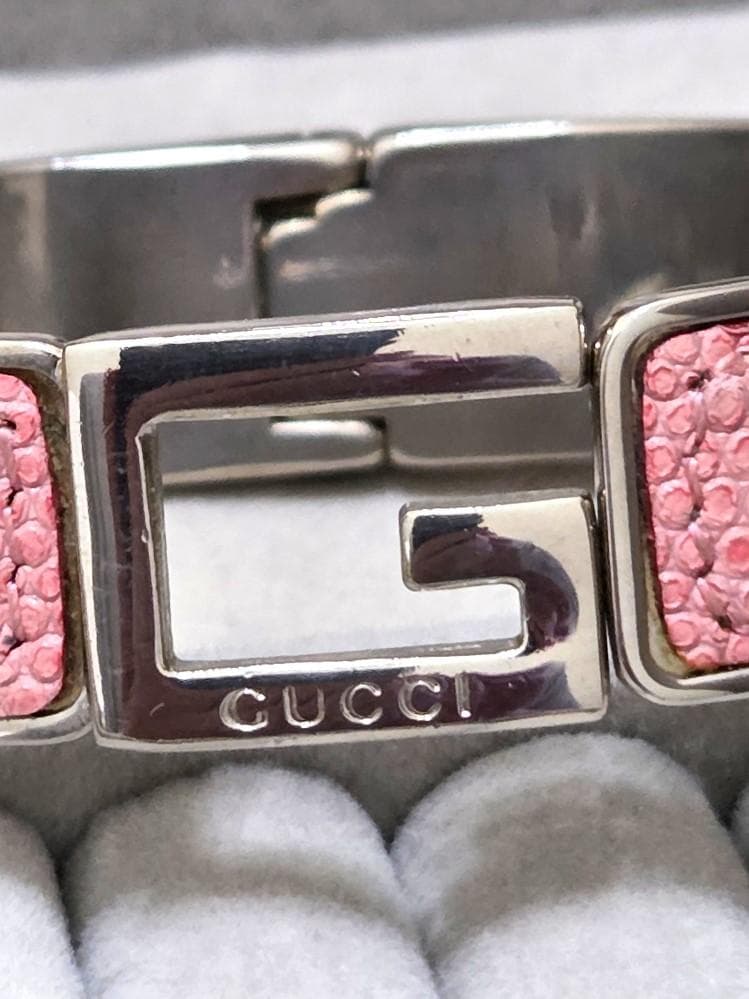GUCCI グッチ ピンクレザー　Gロゴ　バングル　41337