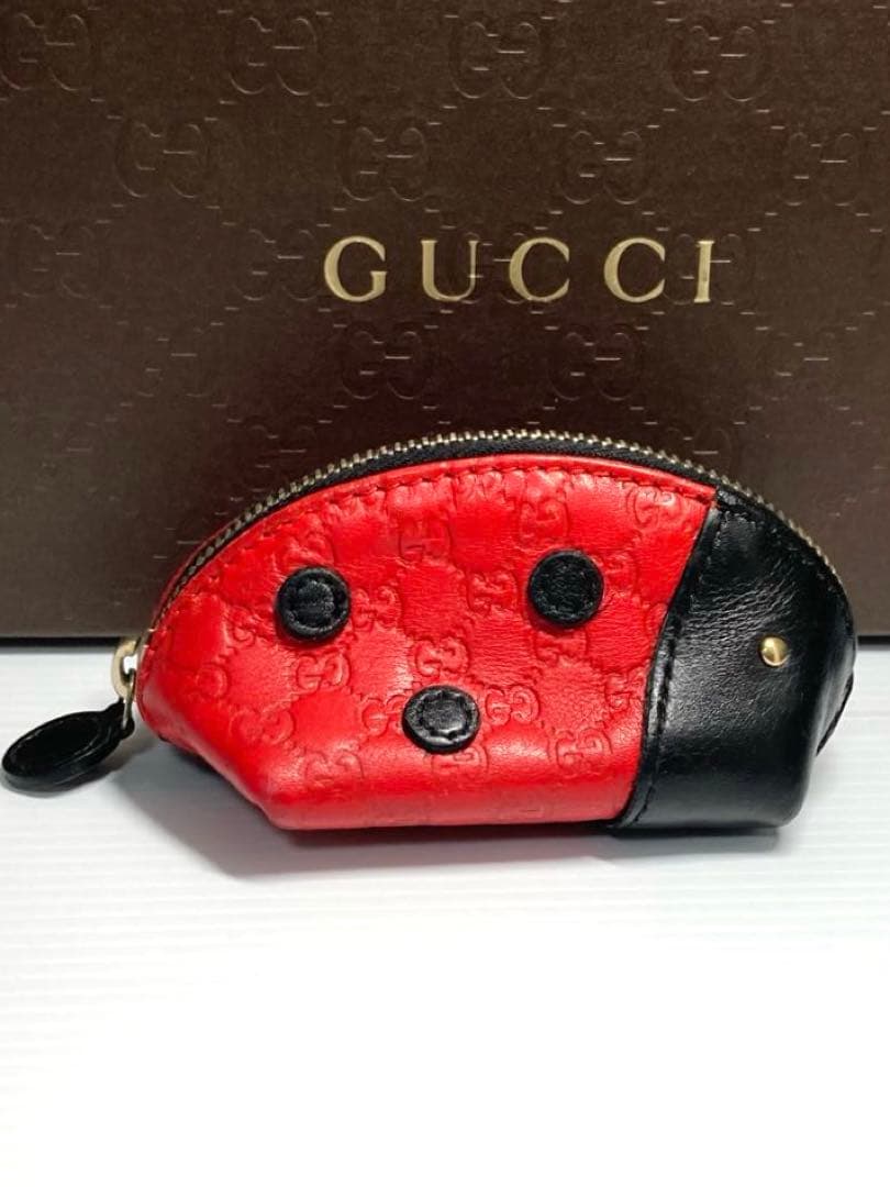 良品　 グッチ　グッチシマ　レザー　てんとう虫　ケース　ミニポーチ