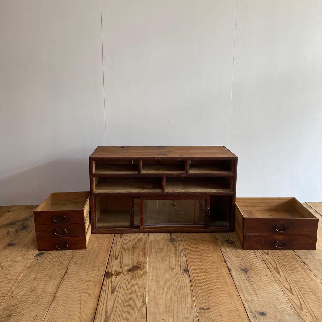 アンティーク ガラス戸 チェスト ローボード テレビ台 レトロ 無垢材 z963