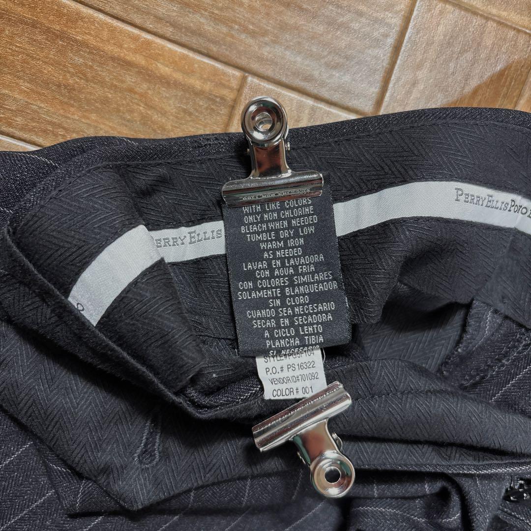 W32L30 ペリーエリス スラックス ピンストライプ ブラック