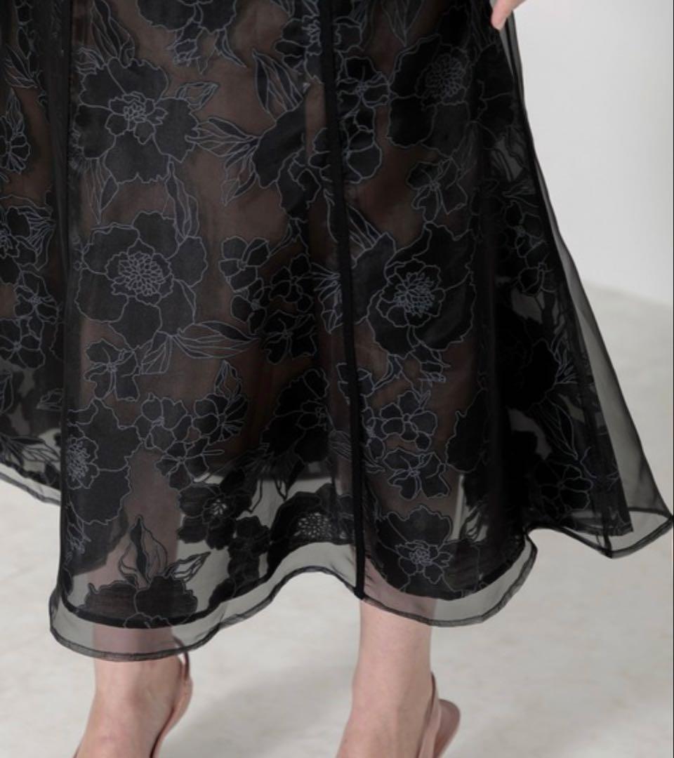 美品✨ Leja 花柄オーガンジーレース シアーパフスリーブドレス M ブラック