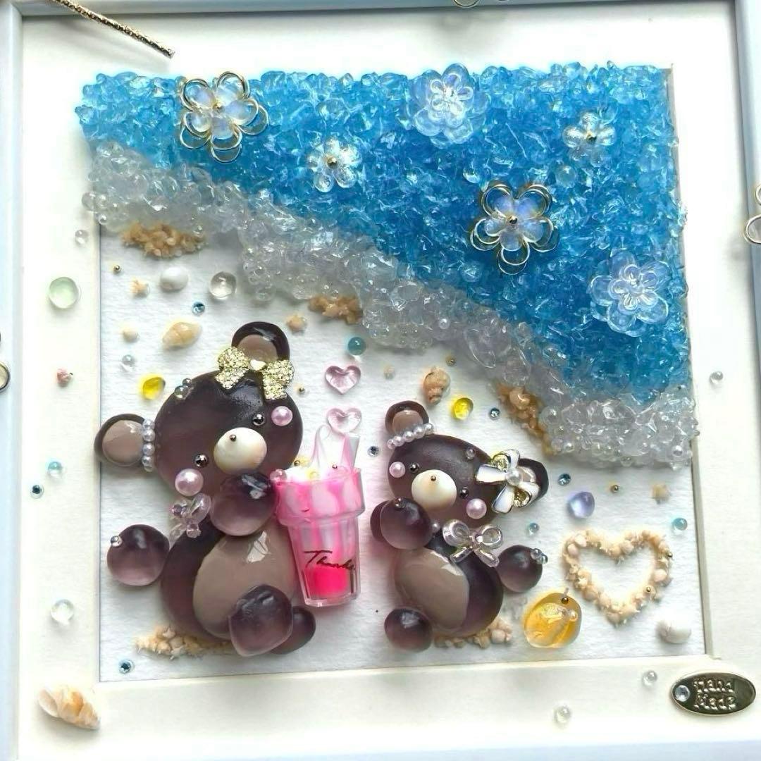 ♡親子くまさんビーチコーミング休憩中♡シーグラスアート 夏 海