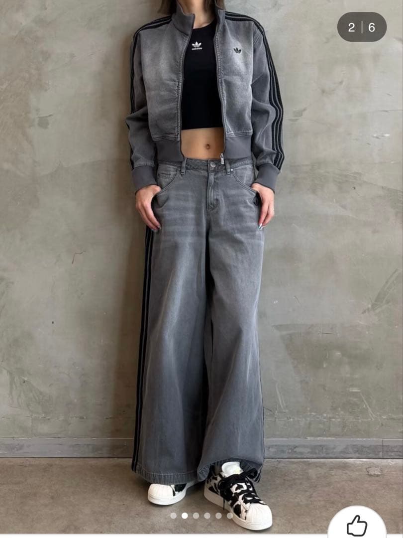 adidas アディカラーデニムトラックトップ グレー XLサイズ《完売品》⭐️