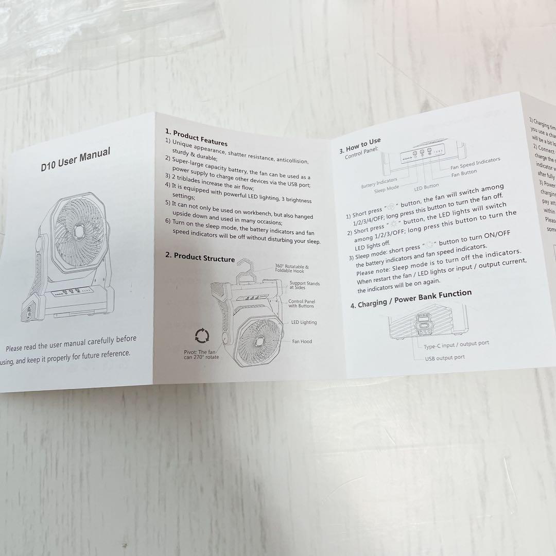 ✨新品未使用✨扇風機 キャンプ扇風機✨LEDライト付き✨吊り下げ 卓上 防災