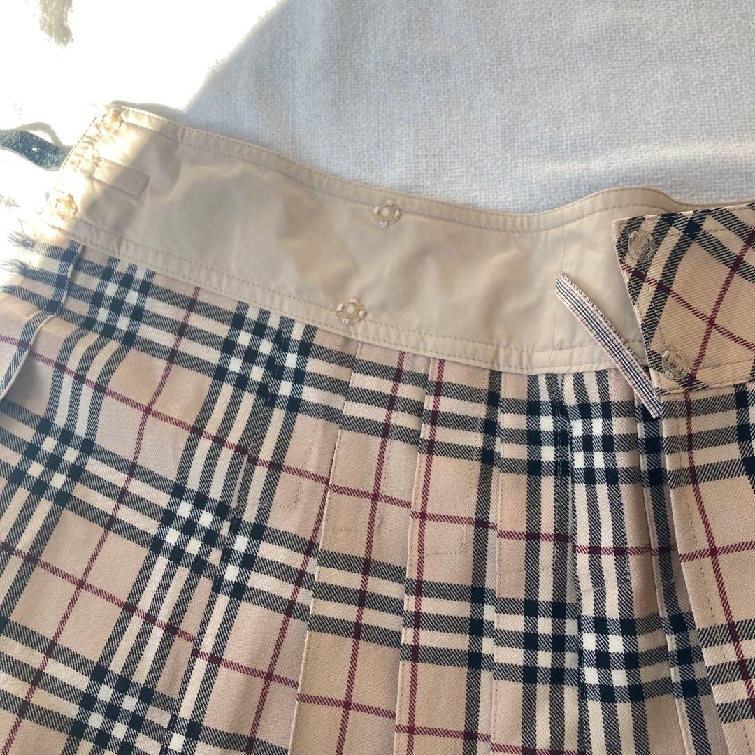 バーバリーブルーレーベル　プリーツスカート　ノバチェック　ベルト　フリンジ　38