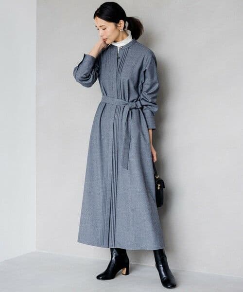 23区 ウールストレッチツイル シャツワンピース グレー