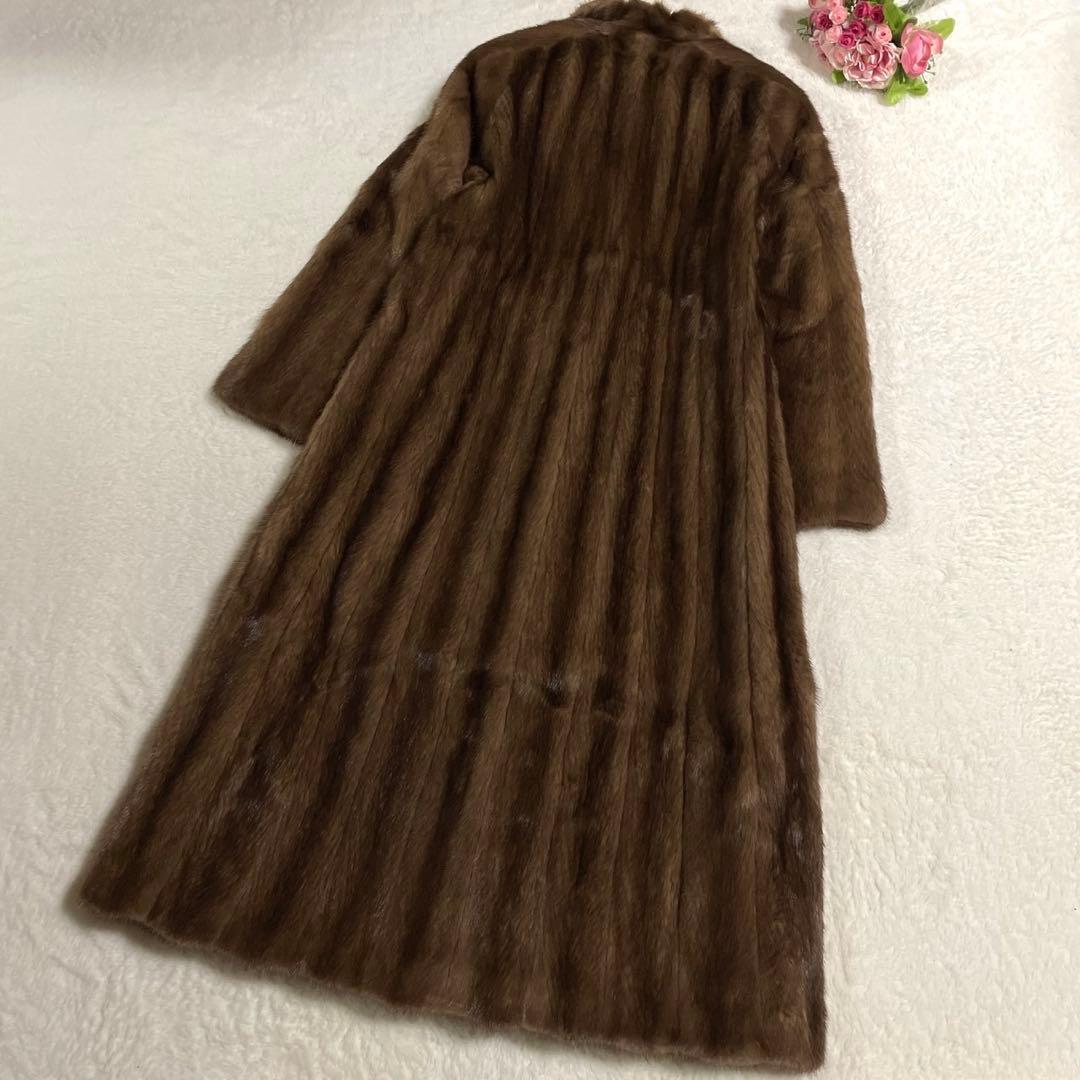 着丈113cm デミバフミンク ロング ファーコート 本毛皮 ブラウン M〜L
