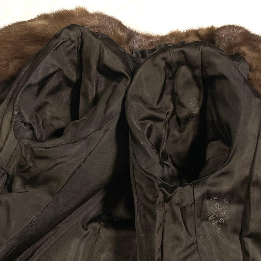 着丈113cm デミバフミンク ロング ファーコート 本毛皮 ブラウン M〜L