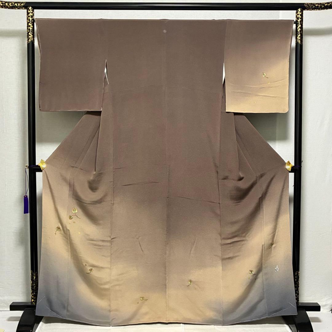 D113訪問着 ホリヒロシ 葵 刺繍 縫い紋 正絹着物 袷 しつけ糸未使用極美品