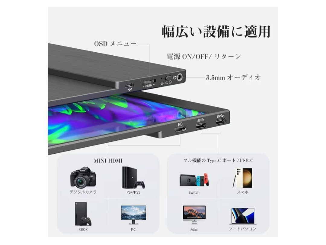 モバイルモニター 15.6インチ IPS液晶パネル軽量 薄型 持ち運び FHD