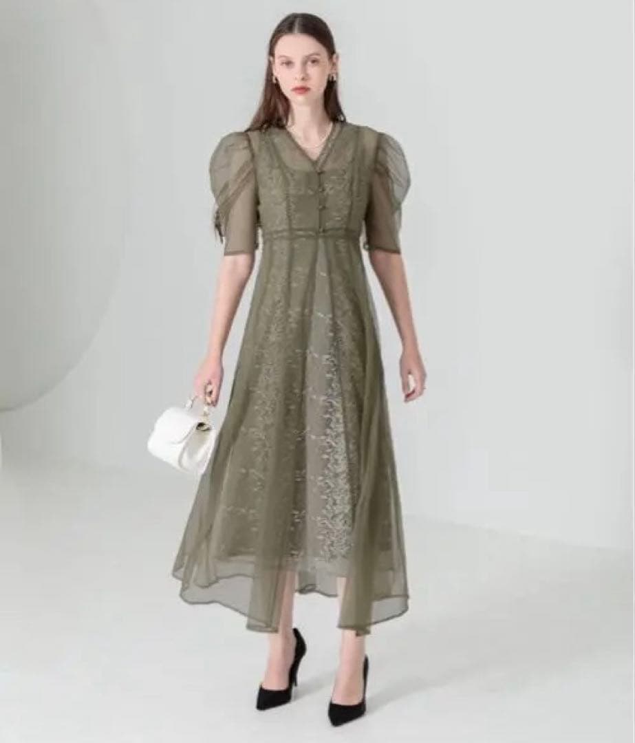 【LEJA】花柄総レース　シースルーパーティードレス　お呼ばれドレス